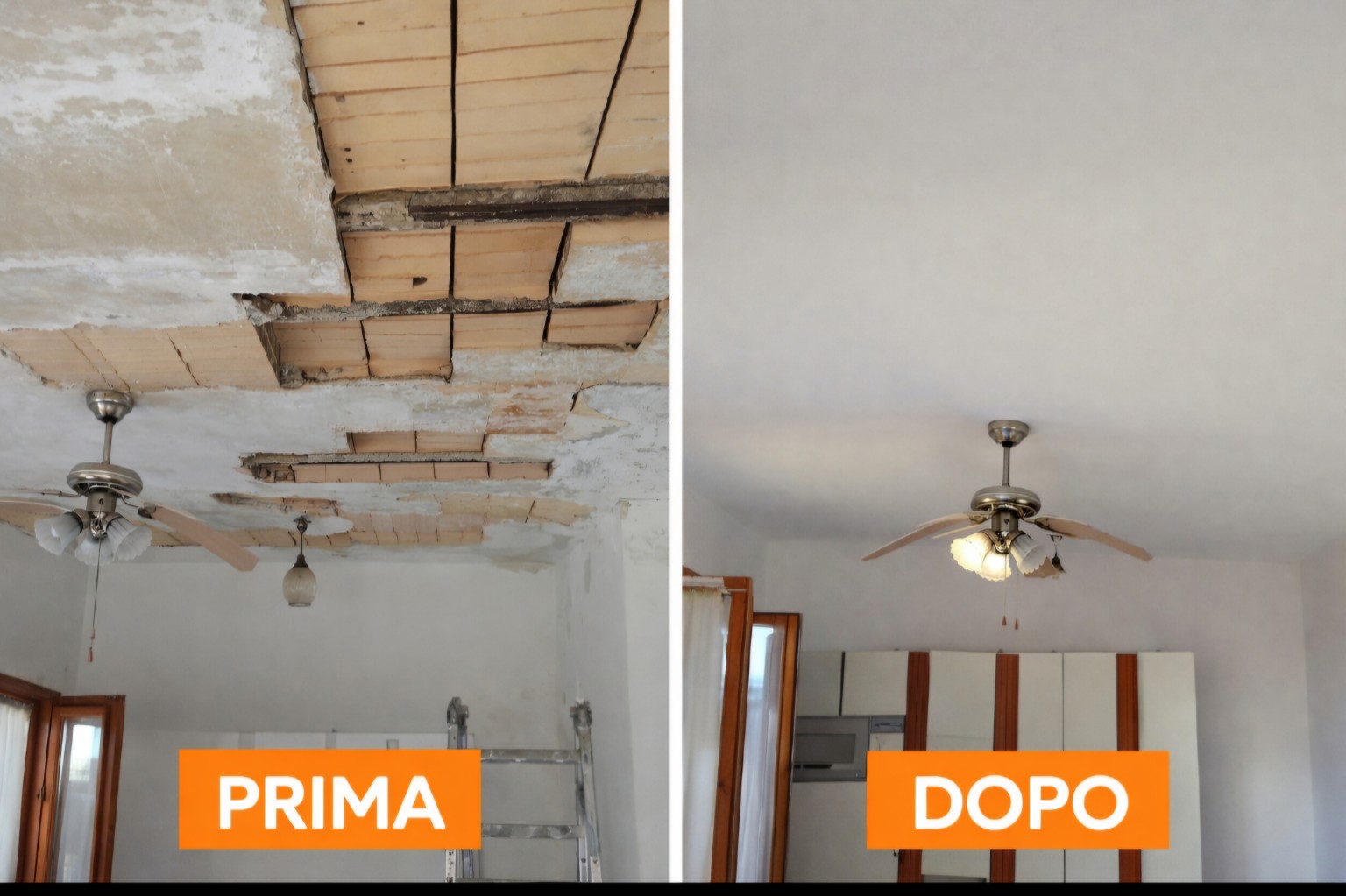 Prima e dopo ripristino soffitto